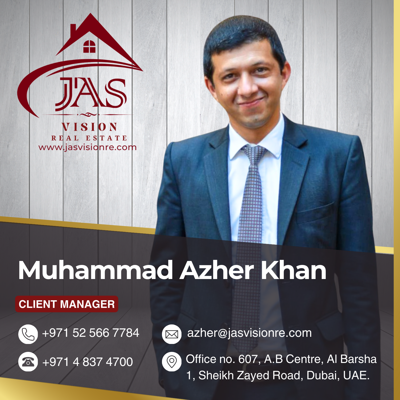 Muhammad Azher Khan Client Manager azher@jasvisionre.com
